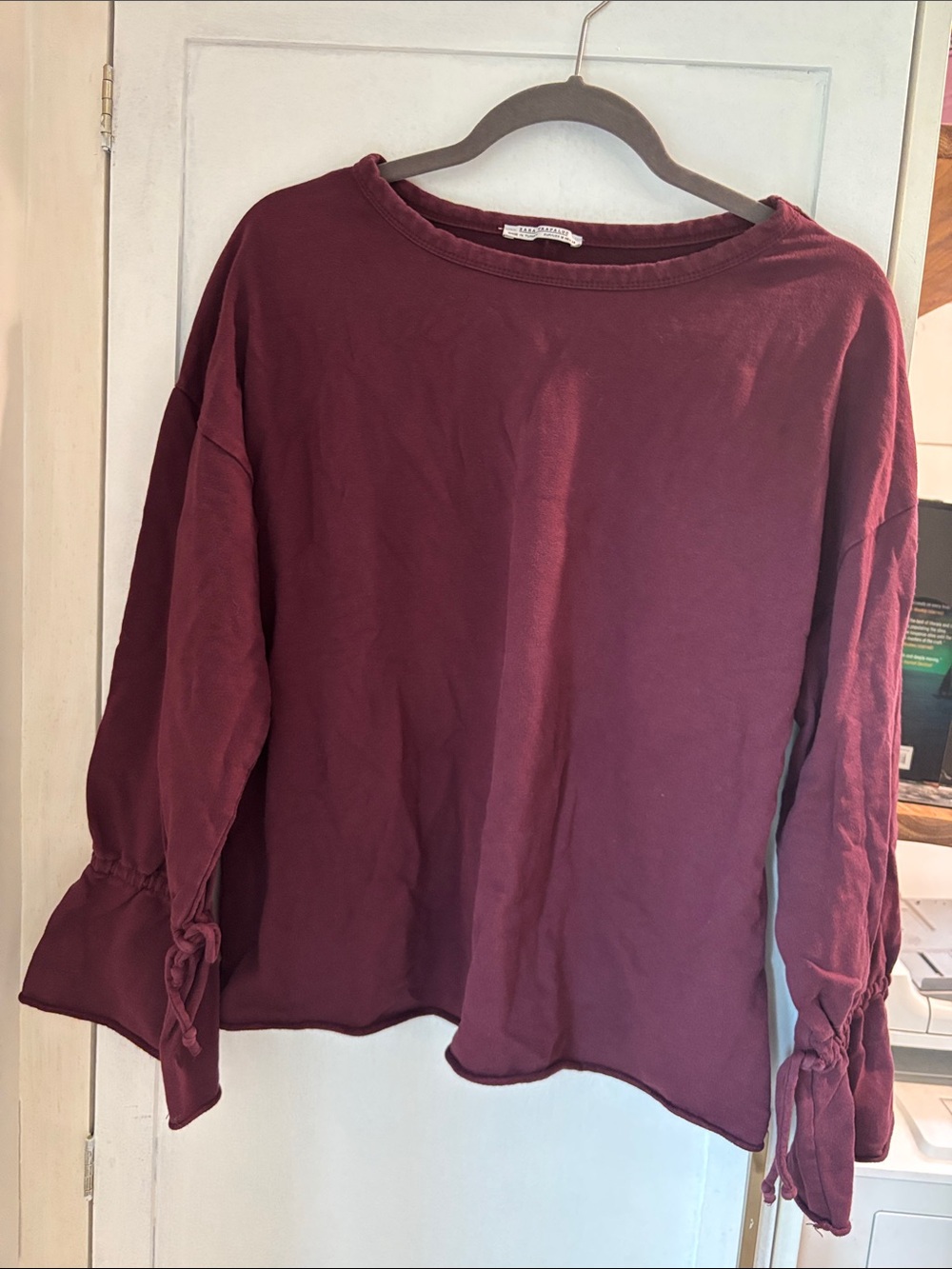 Zara Women's Burgundy Tie-Sleeve Sweatshirt
